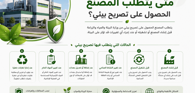 متى يتطلب المصنع الحصول على تصريح بيئي؟